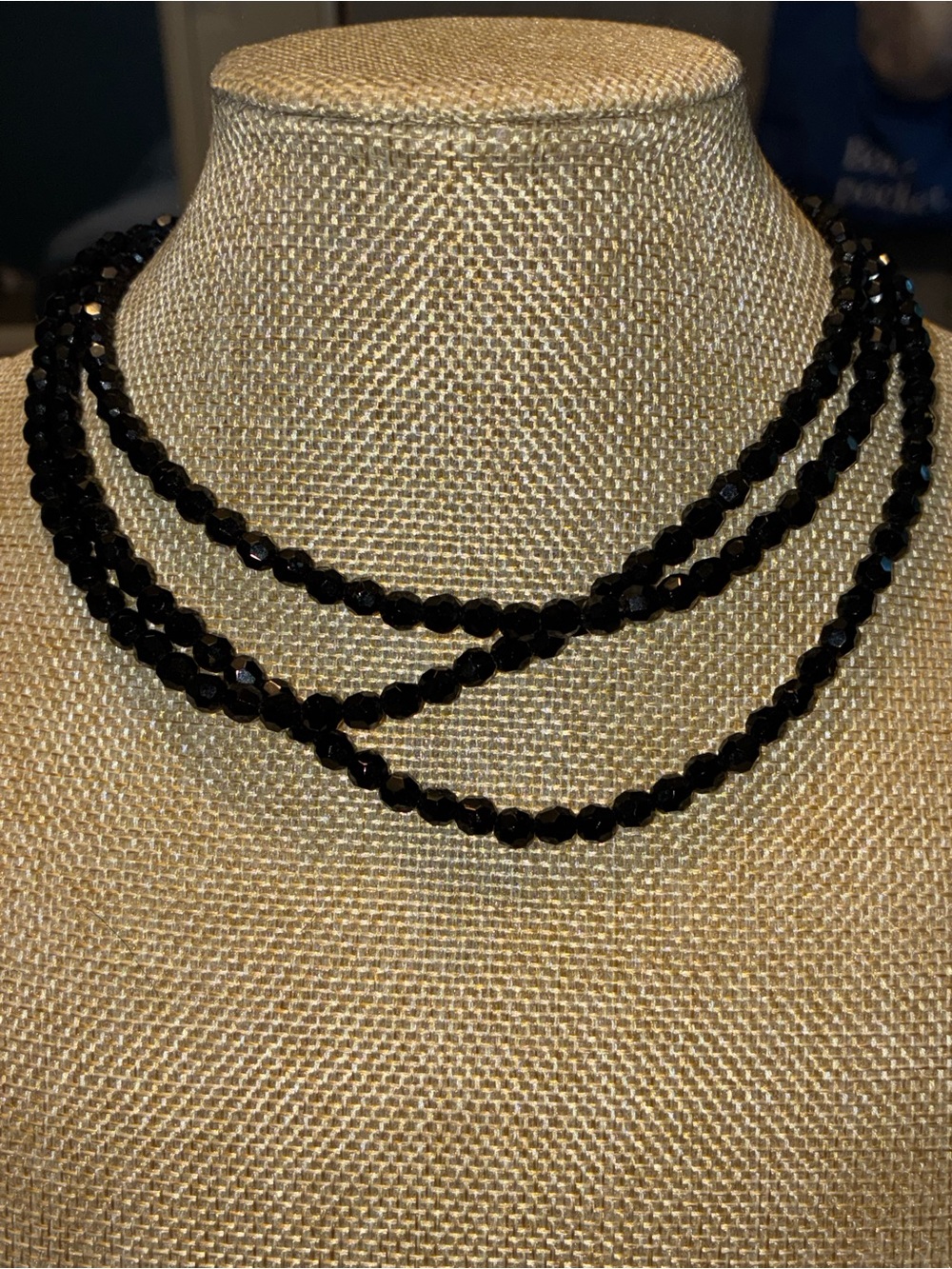 Elegant Black Faceted Bead Multi-Strand Necklace
